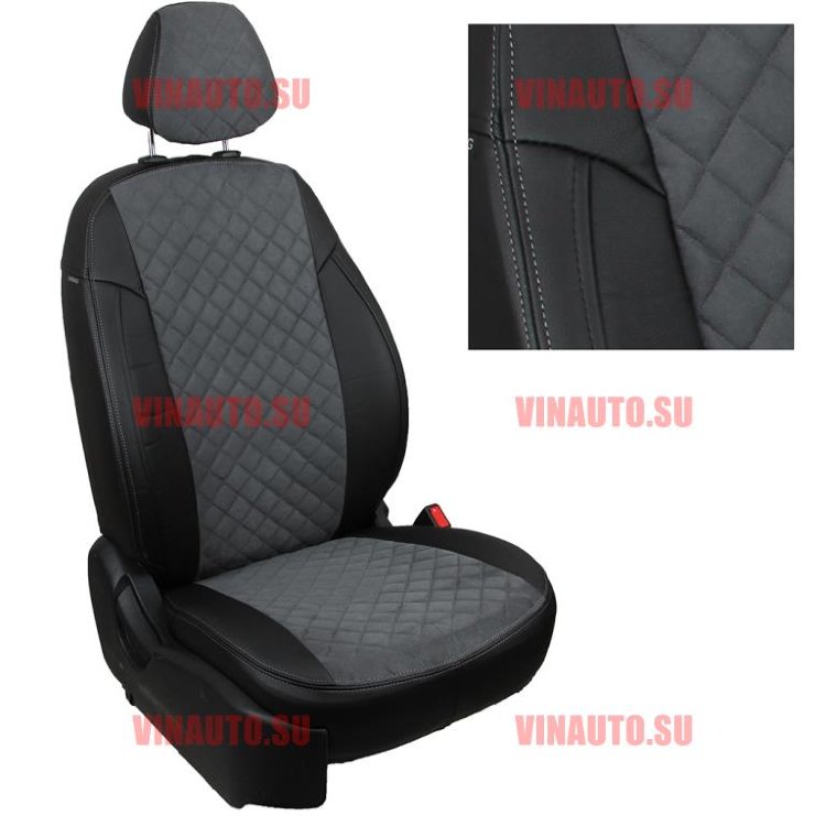 Авточехлы HYUNDAI-Solaris II (40/60) Sd /KIA-Rio IV/X-Line 2017- (Ромб-Алькантара) чер+сер