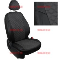 Авточехлы RENAULT-Sandero II/Logan II 14- (с подуш. безопасности) (Ромб-Алькантара) чер+тем.сер