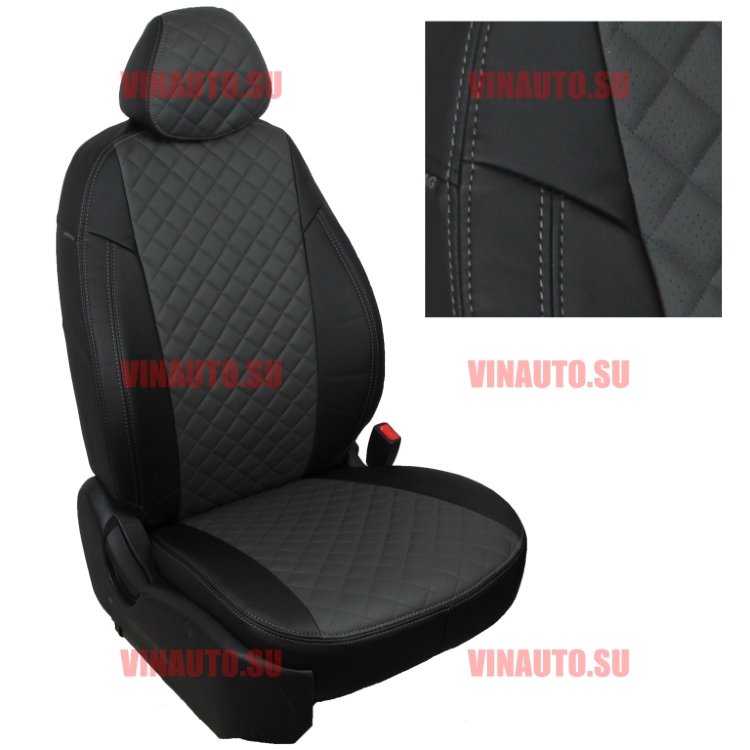 Авточехлы NISSAN-Qashqai 2007-2014 (Ромб) чер+тем.сер