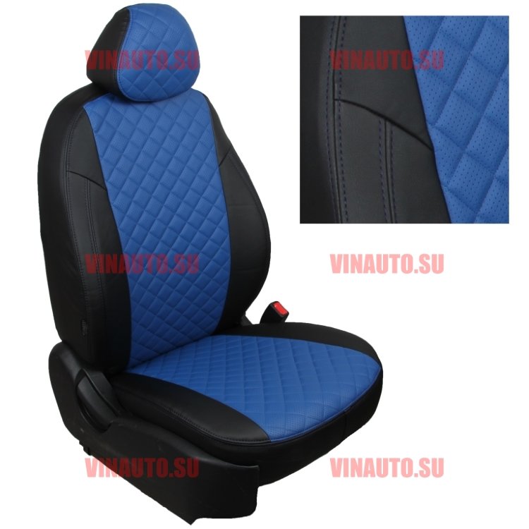 Авточехлы HYUNDAI-Solaris II (40/60) Sd /KIA-Rio IV/X-Line 2017- (Ромб) чер+синий