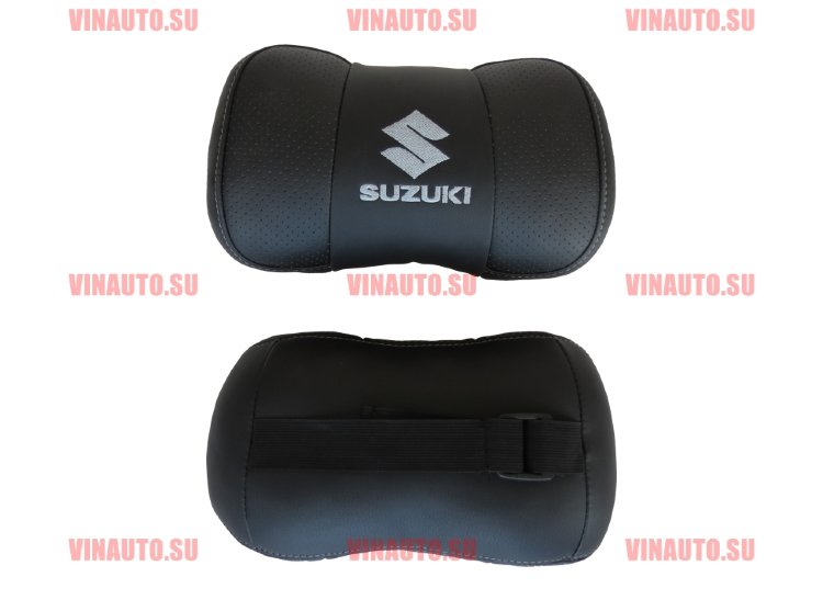 Автомобильные подушки для шеи SUZUKI серая вышивка (Аригон) чер+чер